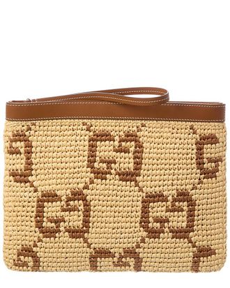Gucci Gg Leather-Trim Pouch