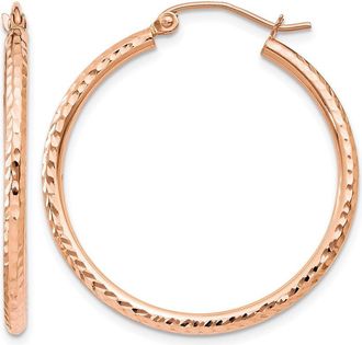 Diamond2Deal 14k Gold Diamond-cut 2x30mm Round Tube Hoop Earrings