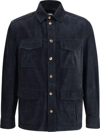 Brunello Cucinelli Leren Bikerjack Met Gequiltte Schouders