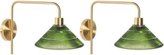 Beliani Conjunto De 2 L&aacute;mparas De Pared Modernas Estilo Glamuroso Luz Ambiental Pantalla De Vidrio Verde Base De Metal Dorado Sumpul