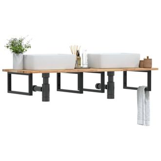 Berkfield Home Basin Shelf Wall Mounted Steel & Solid Wood Acacia in Brown