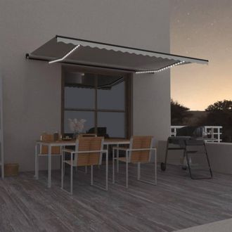 Berkfield Home Manual Retractable Awning with LED 500x350 cm Cream in Beige