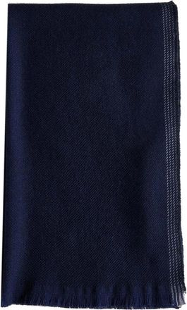 Brunello Cucinelli Navy Blue Wol Fringed Sjaal - Heren - Sjaals - Blauw - ONE Size - Wol - Accessoires