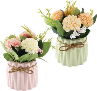 OEM Flores Artificiales En Jarr&oacute;n De Cer&aacute;mica, 2 Piezas, Decoraci&oacute;n Para El Hogar Con Flores Artificiales En Maceta, Ideales Para Bodas, Oficinas Y Mesas 