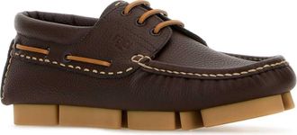 Fendi Mens Textured Leather Loafer Brown Calf