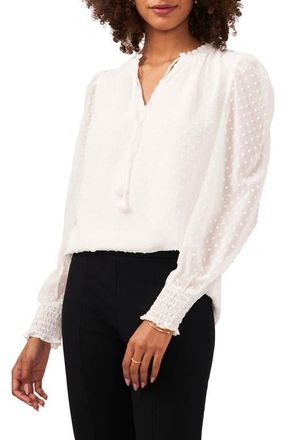 Chaus Swiss Dot Tie Neck Smocked Blouse in Soft Ecru at Nordstrom, Size Medium