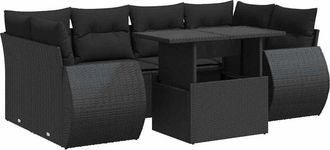 vidaXL Set De Sof&aacute;s De Jard&iacute;n 7 Pzas Con Cojines Rat&aacute;n Sint&eacute;tico Negro Vidaxl