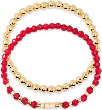 Brook & York Makenna Set of 2 Birthstone Beaded Stretch Bracelets in Gold/July at Nordstrom
