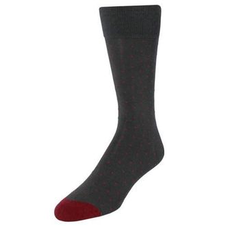 Trafalgar Store Pierre Polka Dot Mid-Calf Pima Cotton Socks in Charcoal With Red Dots at Nordstrom