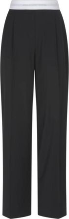 Alexander Wang Wide Trousers, female, Black, M, High Waisted Pleated Pant With Logo Elastic