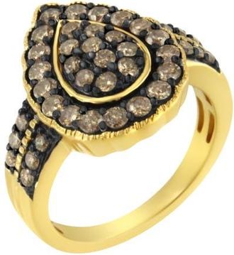 House of Brilliance 10K Yellow Gold Plated Silver 1 1/8 cttw Diamond Pear Cocktail Ring in Yellow Gold Over Silver at Nordstrom, Size 6