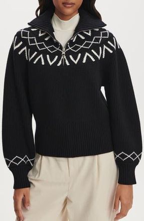 Varley Sigrid Fair Isle Half Zip Sweater in Black at Nordstrom Rack, Size Large