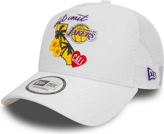 New Era Adjustable Mesh Trucker Cap State Los Angeles Lakers - One Size White
