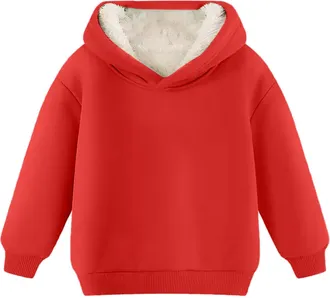 Generic Boys Girls Hoodie Fleece Lined Hooded Sweatshirt Solid Lightweight Loose Pullover Teen Long Sleeve Unisex Soft Comfortable Jumper Kids Plaid Casual Co