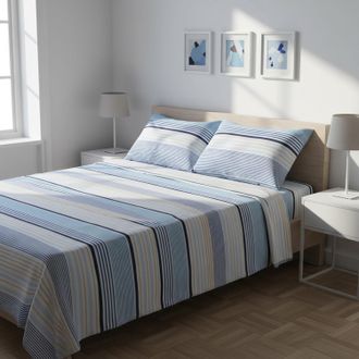 KASANOVA Completo letto matrimoniale righe blu azzurre