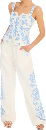 Allison New York Embroidered Audrey Pant In Blue/white