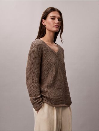 Calvin Klein Jeans Calvin Klein Womens Smooth Cotton Relaxed Monogram Sweater - Brown - XL