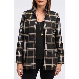 Foxcroft Carolina Plaid Button-Up Shirt in Black Plaid at Nordstrom, Size Medium