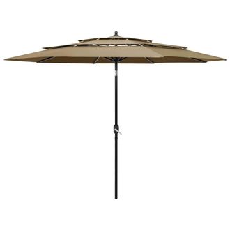 Berkfield Home 3-Tier Parasol with Aluminium Pole Taupe 3 m in Beige