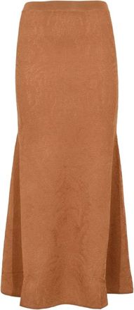 Twinset Gebreide rok met bloemenjacquard - Dames - Maxi Rokken - Bruin - M - Rokken
