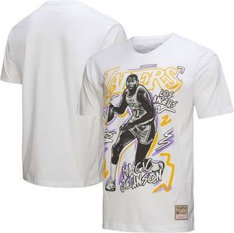 Mitchell & Ness Mens Mitchell & Ness Magic Johnson White Los Angeles Lakers Hardwood Classics Chalked Up T-Shirt at Nordstrom, Size Small