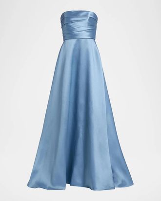 Amsale Satin Strapless Fit & Flare Gown