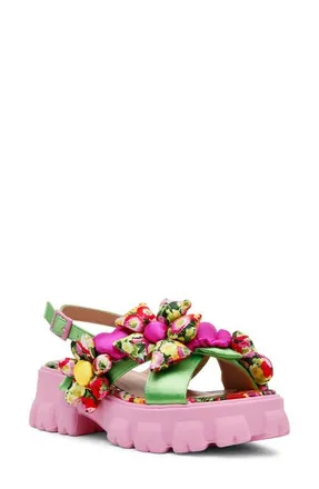 Betsey Johnson Jeromy Platform Sandal in Green Floral Multi at Nordstrom, Size 5.5