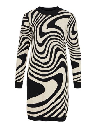 Object Womens Objray L/S Knit Dress AOP Noos, Black/Pattern: Sandshell Zebra, M