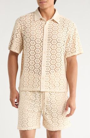 Honor The Gift Open Stitch Short Sleeve Button-Up Shirt in Bone at Nordstrom, Size Xx-Large