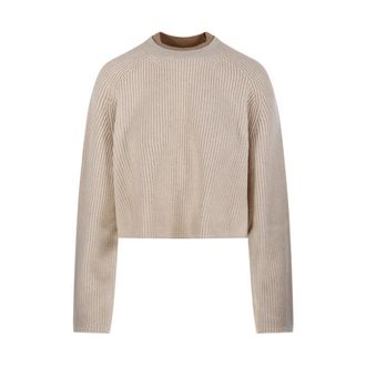 Max Mara Funale Double Neck Sweater - Dames - Ronde hals truien - Beige - S - Wol - Truien & Vesten
