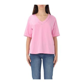 Liu Jo Tops, Dames, Roze, XL, Katoen, Geborduurde V-hals T-shirt Wit