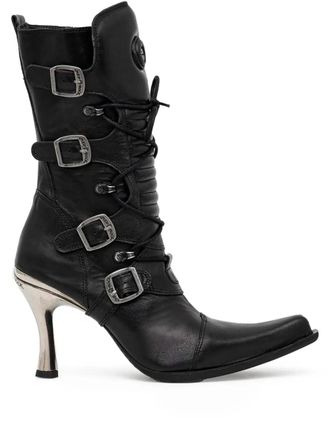 New Rock 100mm buckle heel boots - Black