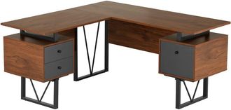 Techni Mobili Reversible L-Shape Computer Desk, Drawers and File Cabinet, Walnut