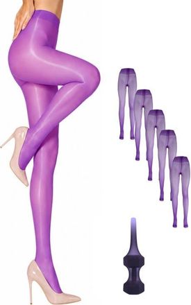 Lechery 5-Pack Glossy Semi-Sheer Opaque Ladder Resistant Party Evening Tights for Women in Purple at Nordstrom, Size Large/x-Large