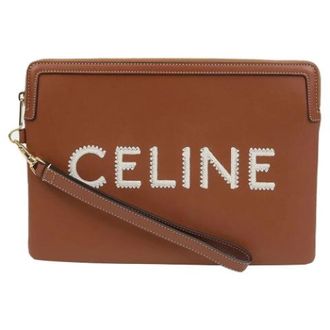 Celine Pre-owned Clutches, female, Brown, Size: ONE SIZE Pre-owned Logo Small Strap Pouch