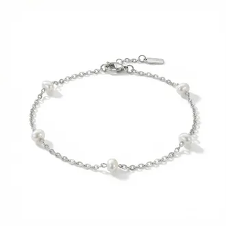 Pompeii3 Max Anklet Silver Plated 9.5 5mm Freshwater Pearls Lobster Clasp