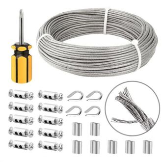 OEM Cable De Acero Inoxidable De 3 Mm, Cuerda De Acero Inoxidable De 50 M/3 Mm, Cable De Acero Revestido Con Abrazaderas, Manguitos M3, Terminales De Acer