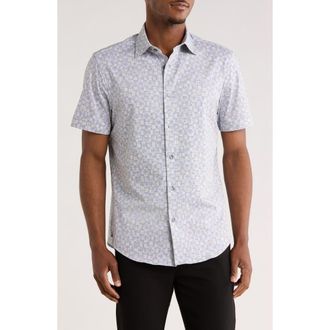 Bugatchi Print Short Sleeve Button-Up Shirt in Desert at Nordstrom Rack, Size Xxx-Large