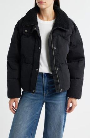 Levi's Western Denim Faux Shearling Collar Puffer Jacket in Black Denim at Nordstrom Rack, Size X-Large