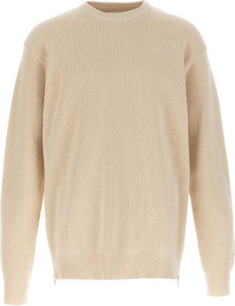 Jil Sander Zip Sweater - Heren - Ronde hals truien - Beige - M - Katoen - Truien & Vesten