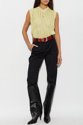 Versace Wool Pleat-front Trousers, Womens, Black