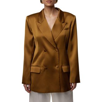 JLUXLABEL Lara Oversize Satin Blazer in Bronze at Nordstrom, Size Medium