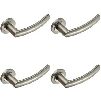 Loops 4x PAIR Curved Round Bar Handle on Round Rose Concealed Fix Satin Steel in Metallics