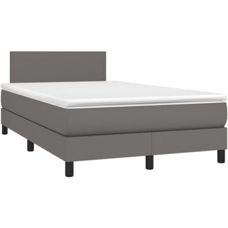 vidaXL Cama Box Spring Con Colch&oacute;n Led Cuero Sint&eacute;tico Gris 120x190 Cm Vidaxl