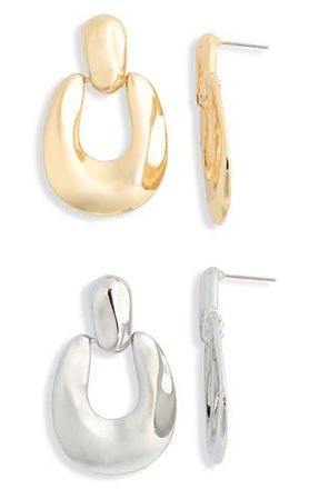 Natasha 2-Pack Doorknocker Drop Earrings in Gold/Silver at Nordstrom Rack
