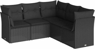 vidaXL Vidaxl - Set De Muebles De Jard&iacute;n 5 Pzas Y Cojines Rat&aacute;n Sint&eacute;tico Negro