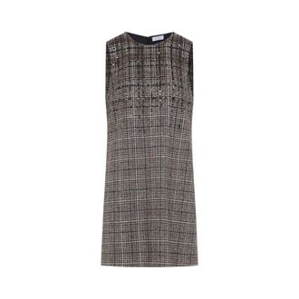 Brunello Cucinelli Beige Checks Crew Neck Mini Dress