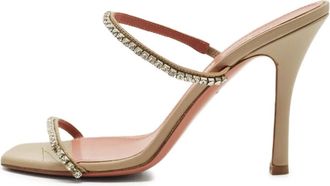 Amina Muaddi Sandali in pelle con cristalli 100mm Pre-owned - Toni neutri
