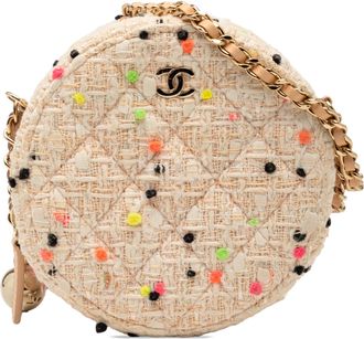 Chanel Pre-owned Womens Cc Quilted Tweed Round Crossbody - Ivory Textile - One Size