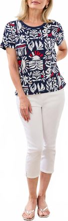 Tribal Short Sleeve Crew Neck Top In 3068-Jet Blue